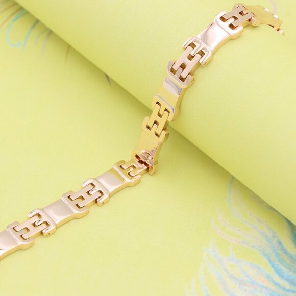 "Rose Gold Polished Link Bracelet in 19cm Gold Plated Brass, XPBL0874 - Picture 8 of 13